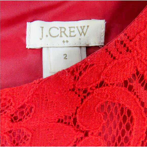 J. Crew Red Lace Short Sleeve Crew Neck A-Line Mini Dress Size 2 Small - Picture 5 of 5